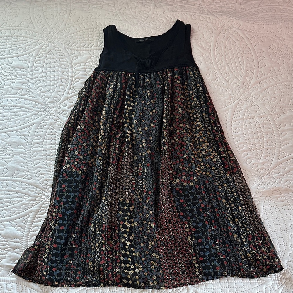 Honey Punch Black Floral Patchwork Dress with Multicolor Prints